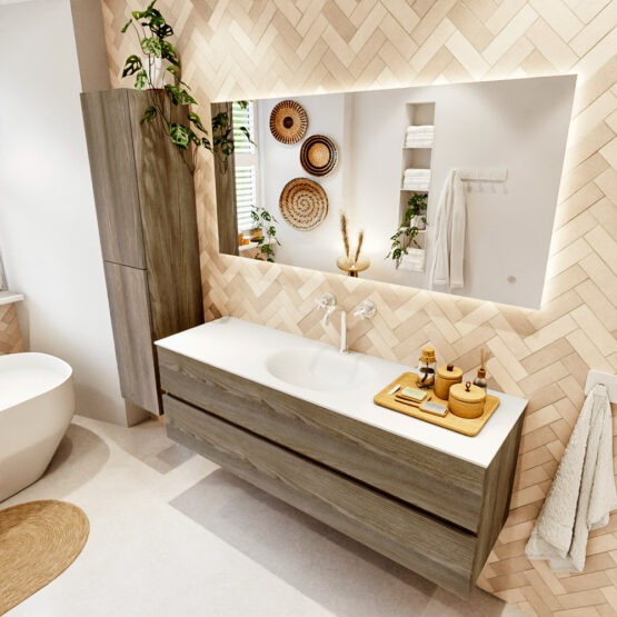 MONDIAZ VICA 150cm mueble de baño Dark Brown Grey 2 cajones. Lavabo MOON Centro 1 orificio