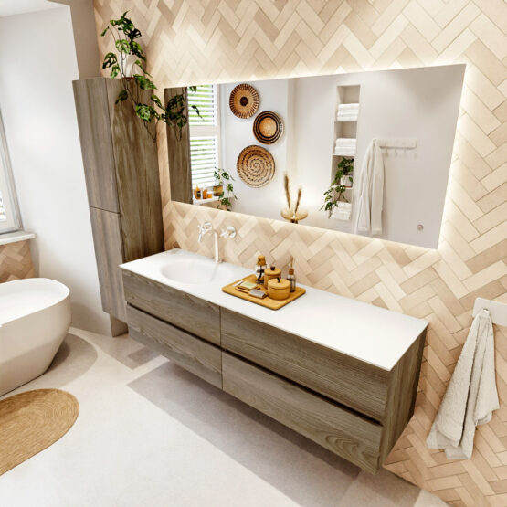 MONDIAZ VICA 170cm mueble de baño Dark Brown Grey 4 cajones. Lavabo MOON Izquierda 1 orificio