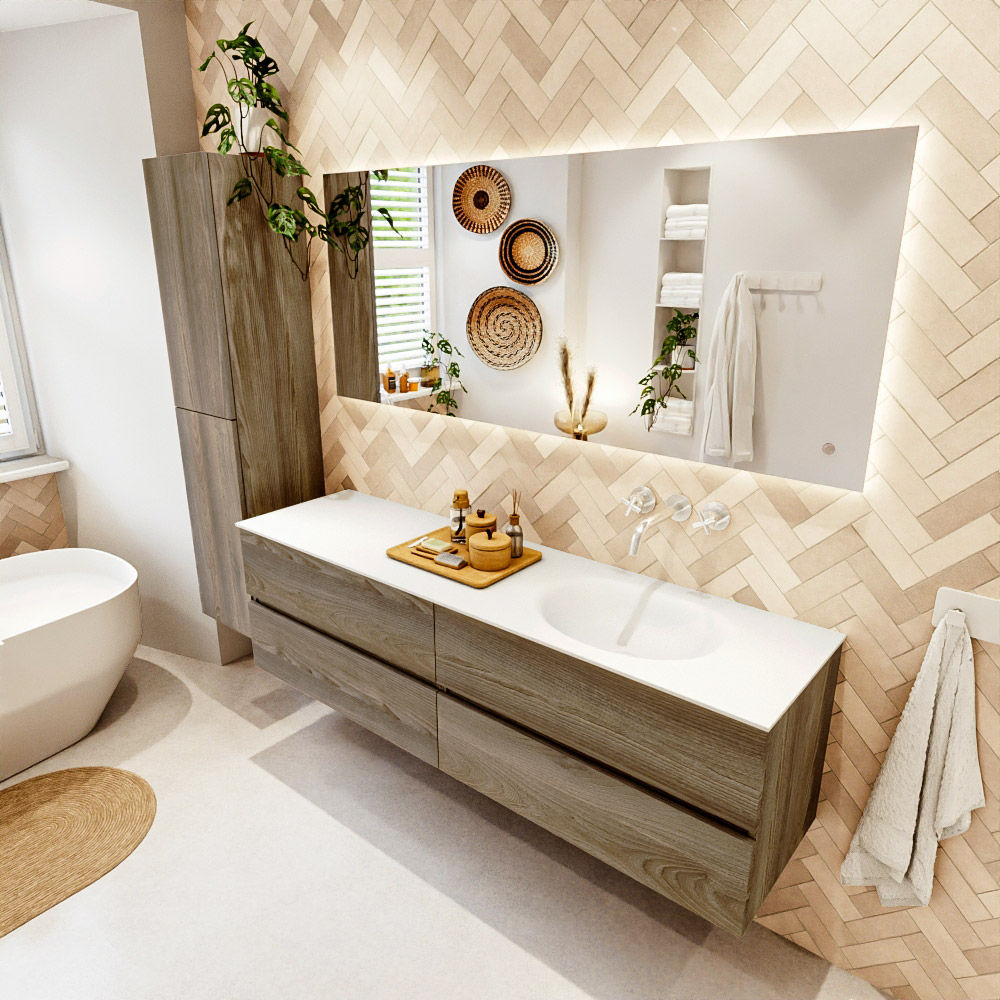 MONDIAZ VICA 170cm mueble de baño Dark Brown Grey 4 cajones. Lavabo MOON Derecho sin orificio, color Talc. 1 MONDIAZ VICA 170cm mueble de baño Dark Brown Grey 4 cajones. Lavabo MOON Derecho sin orificio
