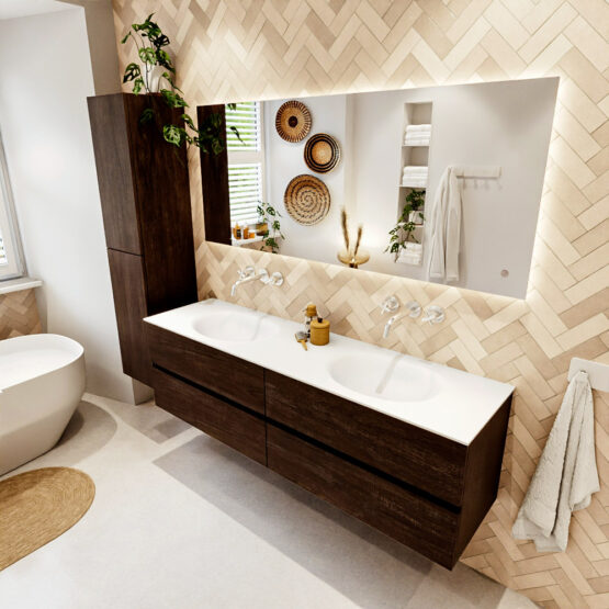 MONDIAZ VICA 170cm mueble de baño Dark Brown 4 cajones. Lavabo MOON Doble sin orificio