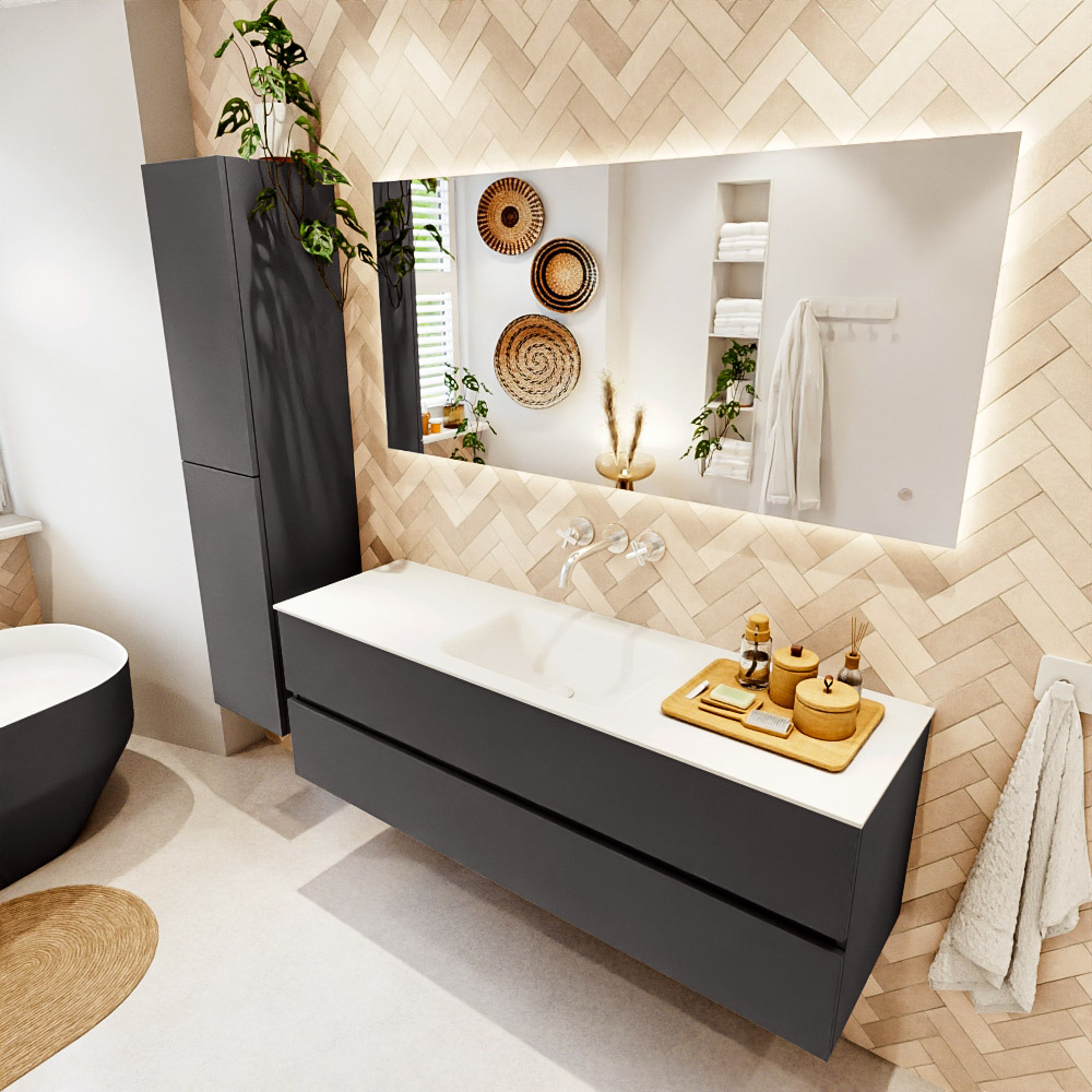 MONDIAZ VICA 150cm mueble de baño Dark Grey 2 cajones. Lavabo CLOUD Centro sin orificio, color Talc. 1 MONDIAZ VICA 150cm mueble de baño Dark Grey 2 cajones. Lavabo CLOUD Centro sin orificio