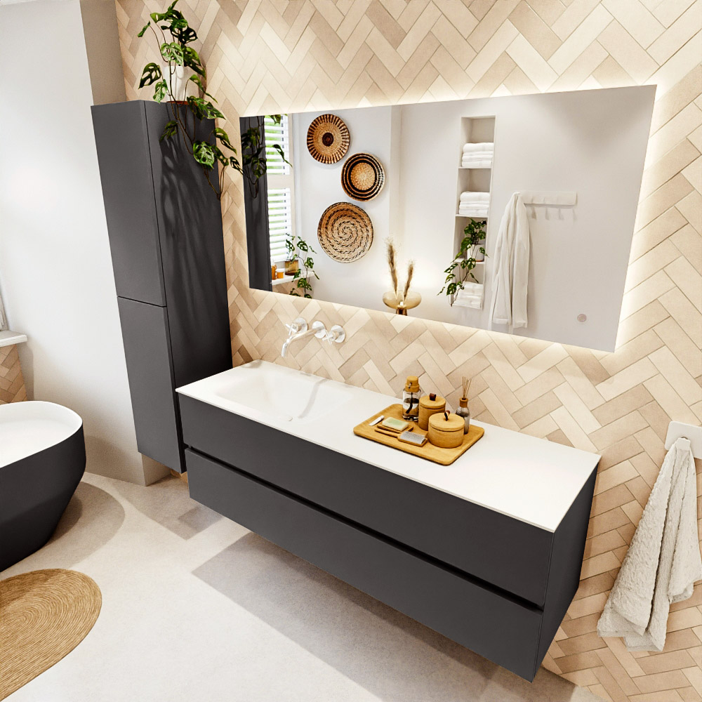 MONDIAZ VICA 150cm mueble de baño Dark Grey 2 cajones. Lavabo CLOUD Izquierda sin orificio, color Talc. 1 MONDIAZ VICA 150cm mueble de baño Dark Grey 2 cajones. Lavabo CLOUD Izquierda sin orificio