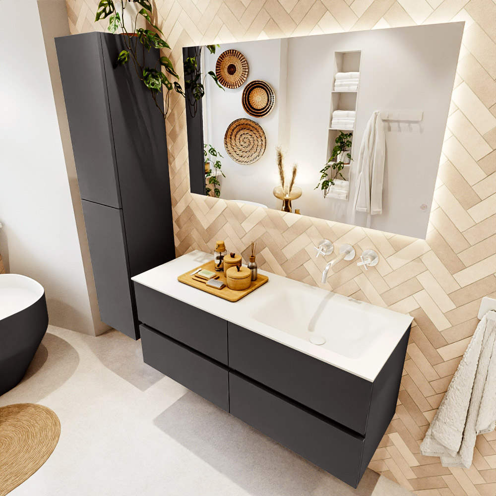 MONDIAZ VICA 120cm mueble de baño Dark Grey 4 cajones. Lavabo CLOUD Derecho sin orificio, color Talc. 1 MONDIAZ VICA 120cm mueble de baño Dark Grey 4 cajones. Lavabo CLOUD Derecho sin orificio