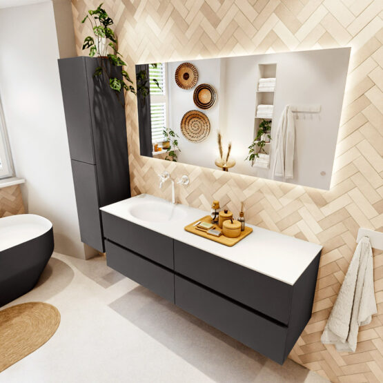MONDIAZ VICA 150cm mueble de baño Dark Grey 4 cajones. Lavabo MOON Izquierda 1 orificio