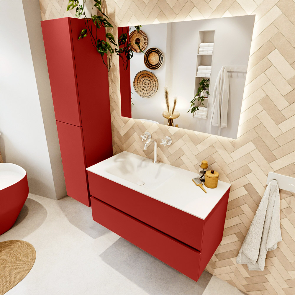 MONDIAZ VICA 100cm mueble de baño Fire 2 cajones. Lavabo CLOUD Izquierda 1 orificio, color Talc. 1 MONDIAZ VICA 100cm mueble de baño Fire 2 cajones. Lavabo CLOUD Izquierda 1 orificio