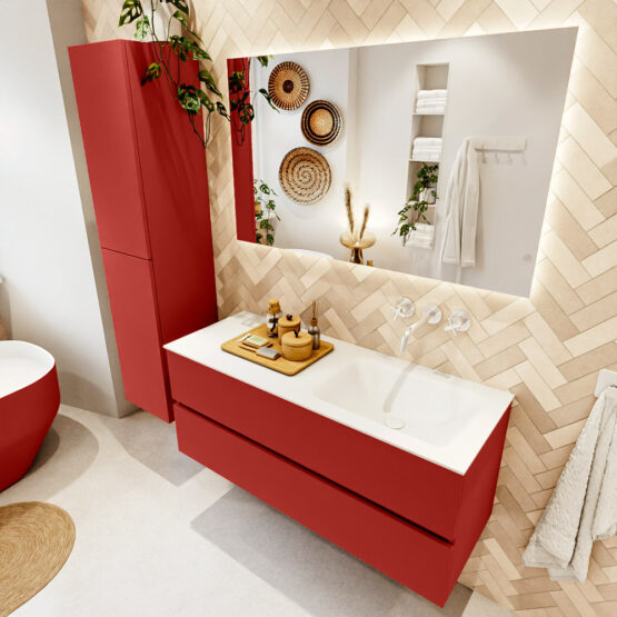 MONDIAZ VICA 120cm mueble de baño Fire 2 cajones. Lavabo CLOUD Derecho sin orificio