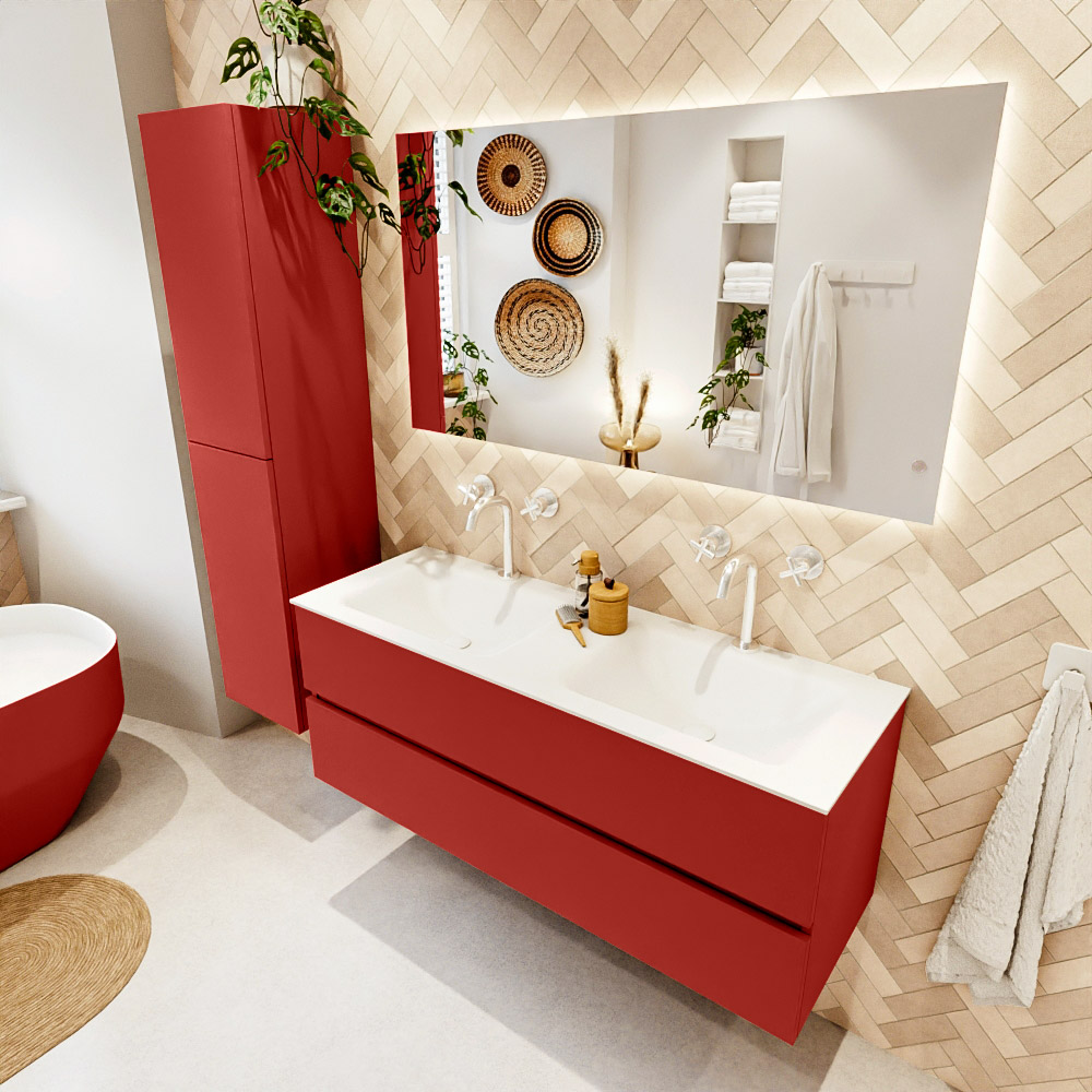MONDIAZ VICA 130cm mueble de baño Fire 2 cajones. Lavabo CLOUD Doble 2 orificios, color Talc. 1 MONDIAZ VICA 130cm mueble de baño Fire 2 cajones. Lavabo CLOUD Doble 2 orificios