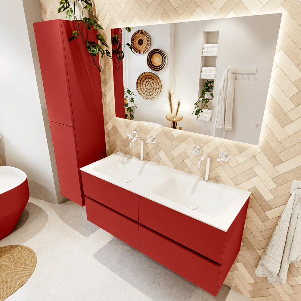 MONDIAZ VICA 120cm mueble de baño Fire 4 cajones. Lavabo CLOUD Doble 2 orificios, color Talc. 1 MONDIAZ VICA 120cm mueble de baño Fire 4 cajones. Lavabo CLOUD Doble 2 orificios