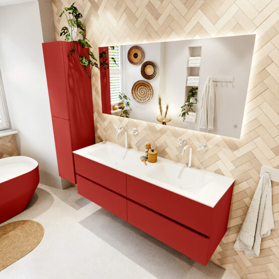 MONDIAZ VICA 150cm mueble de baño Fire 4 cajones. Lavabo CLOUD Doble 2 orificios