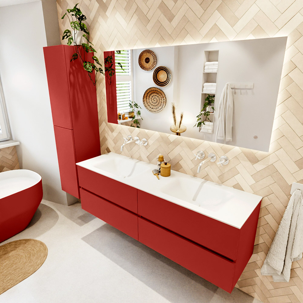 MONDIAZ VICA 160cm mueble de baño Fire 4 cajones. Lavabo CLOUD Doble sin orificio, color Talc. 1 MONDIAZ VICA 160cm mueble de baño Fire 4 cajones. Lavabo CLOUD Doble sin orificio