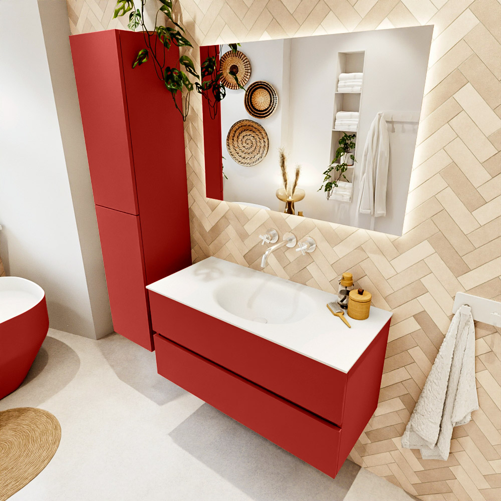 MONDIAZ VICA 100cm mueble de baño Fire 2 cajones. Lavabo MOON Centro sin orificio, color Talc. 1 MONDIAZ VICA 100cm mueble de baño Fire 2 cajones. Lavabo MOON Centro sin orificio