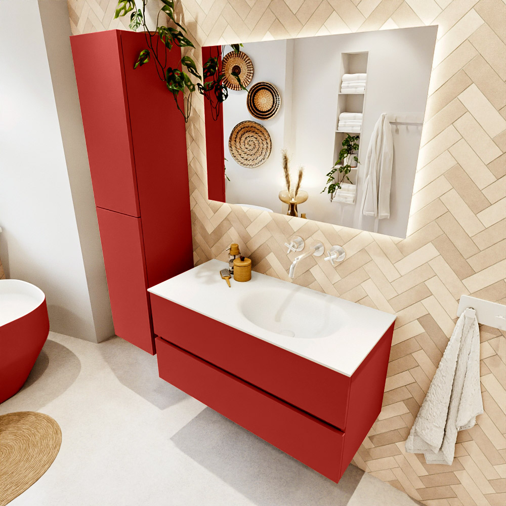 MONDIAZ VICA 100cm mueble de baño Fire 2 cajones. Lavabo MOON Derecho sin orificio, color Talc. 1 MONDIAZ VICA 100cm mueble de baño Fire 2 cajones. Lavabo MOON Derecho sin orificio