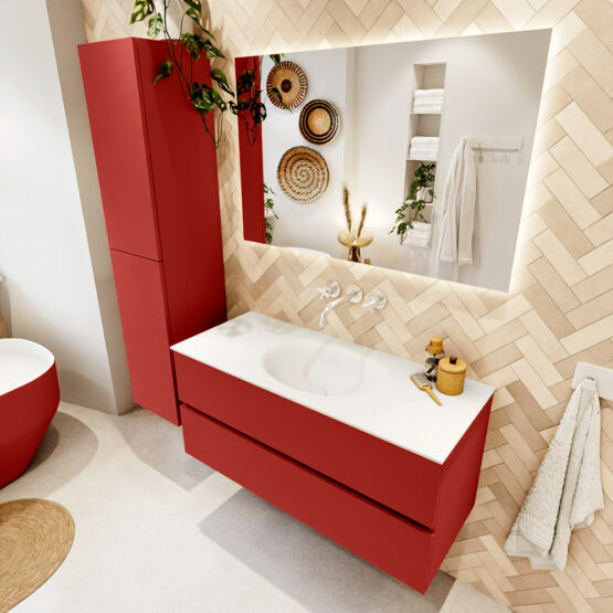 MONDIAZ VICA 110cm mueble de baño Fire 2 cajones. Lavabo MOON Centro sin orificio