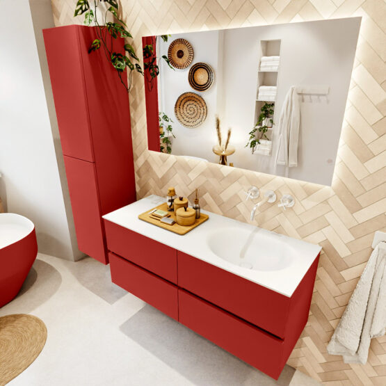 MONDIAZ VICA 120cm mueble de baño Fire 4 cajones. Lavabo MOON Derecho sin orificio