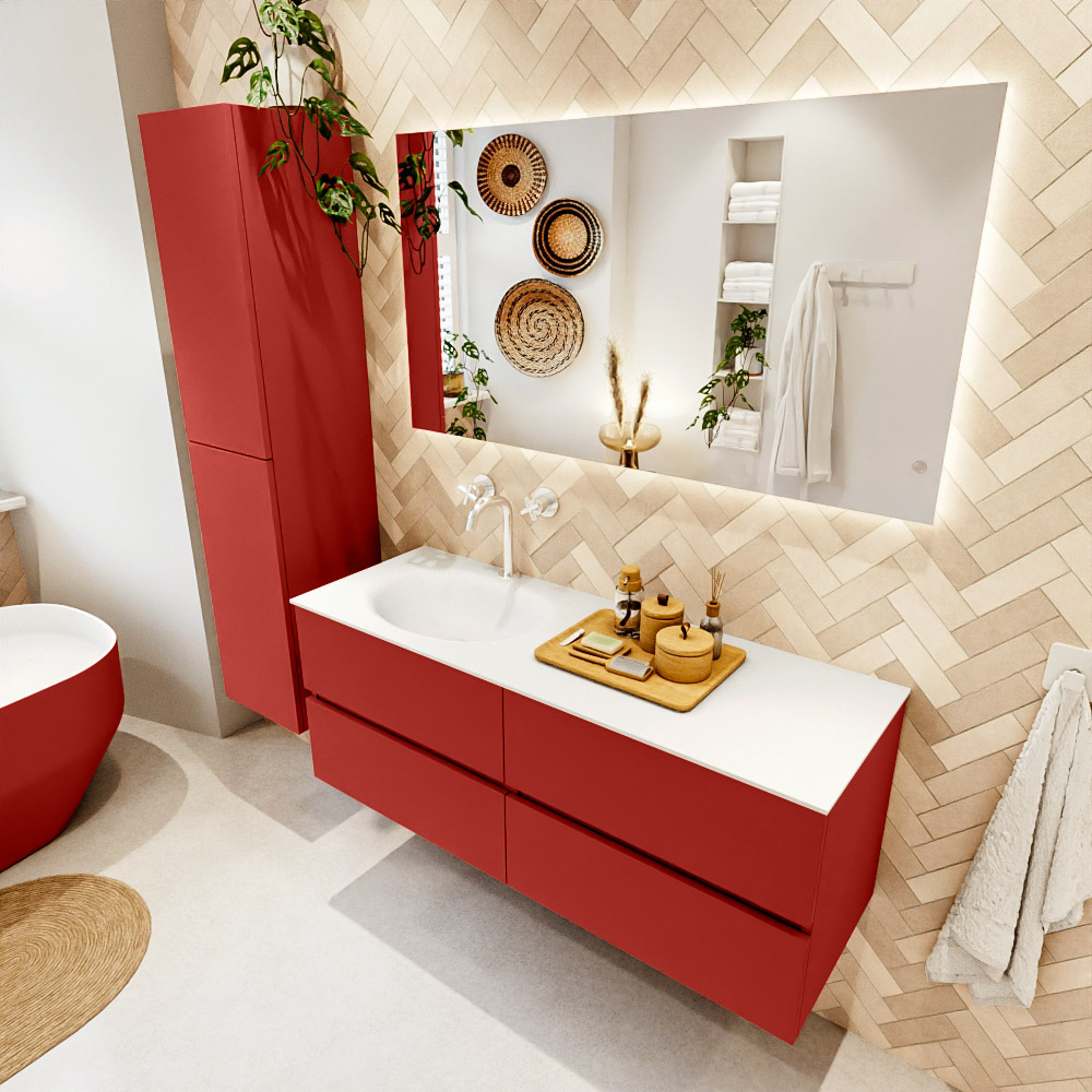 MONDIAZ VICA 130cm mueble de baño Fire 4 cajones. Lavabo MOON Izquierda 1 orificio, color Talc. 1 MONDIAZ VICA 130cm mueble de baño Fire 4 cajones. Lavabo MOON Izquierda 1 orificio