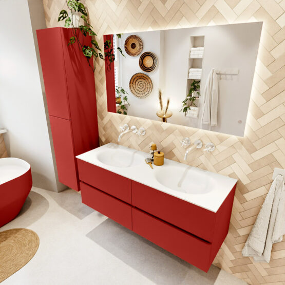 MONDIAZ VICA 130cm mueble de baño Fire 4 cajones. Lavabo MOON Doble sin orificio