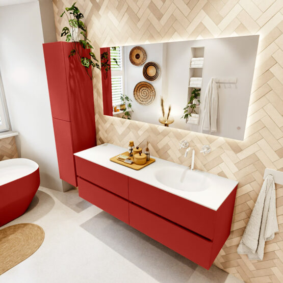 MONDIAZ VICA 150cm mueble de baño Fire 4 cajones. Lavabo MOON Derecho 1 orificio