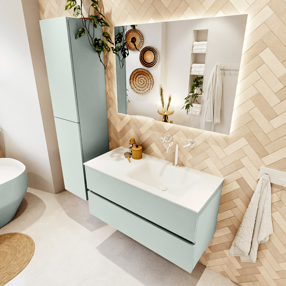 MONDIAZ VICA 100cm mueble de baño Greey 2 cajones. Lavabo CLOUD Derecho 1 orificio, color Talc. 1 MONDIAZ VICA 100cm mueble de baño Greey 2 cajones. Lavabo CLOUD Derecho 1 orificio