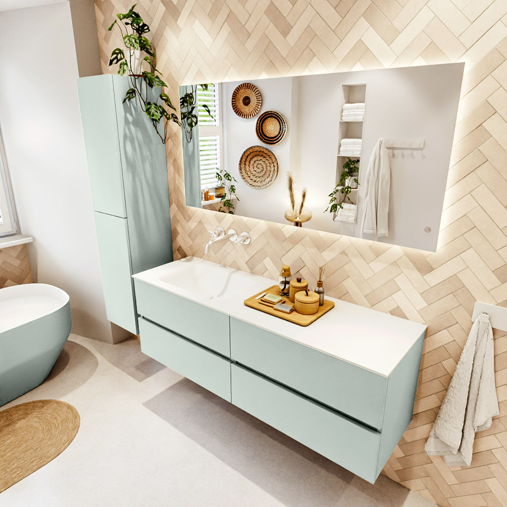 MONDIAZ VICA 150cm mueble de baño Greey 4 cajones. Lavabo CLOUD Izquierda sin orificio, color Talc. 1 MONDIAZ VICA 150cm mueble de baño Greey 4 cajones. Lavabo CLOUD Izquierda sin orificio