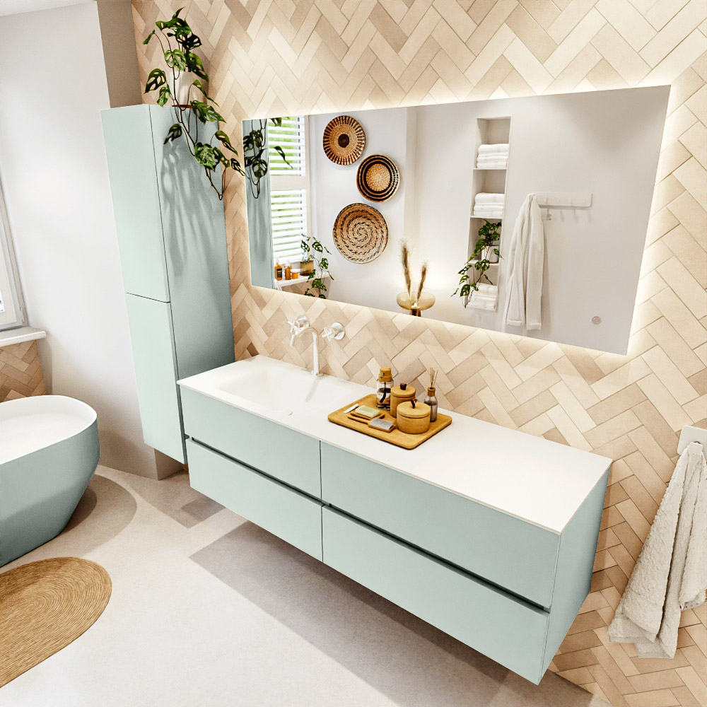 MONDIAZ VICA 160cm mueble de baño Greey 4 cajones. Lavabo CLOUD Izquierda 1 orificio, color Talc. 1 MONDIAZ VICA 160cm mueble de baño Greey 4 cajones. Lavabo CLOUD Izquierda 1 orificio