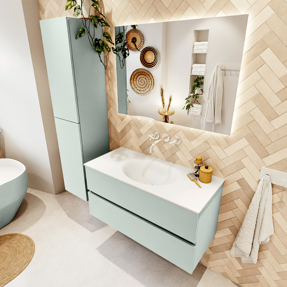 MONDIAZ VICA 100cm mueble de baño Greey 2 cajones. Lavabo MOON Centro sin orificio, color Talc. 1 MONDIAZ VICA 100cm mueble de baño Greey 2 cajones. Lavabo MOON Centro sin orificio