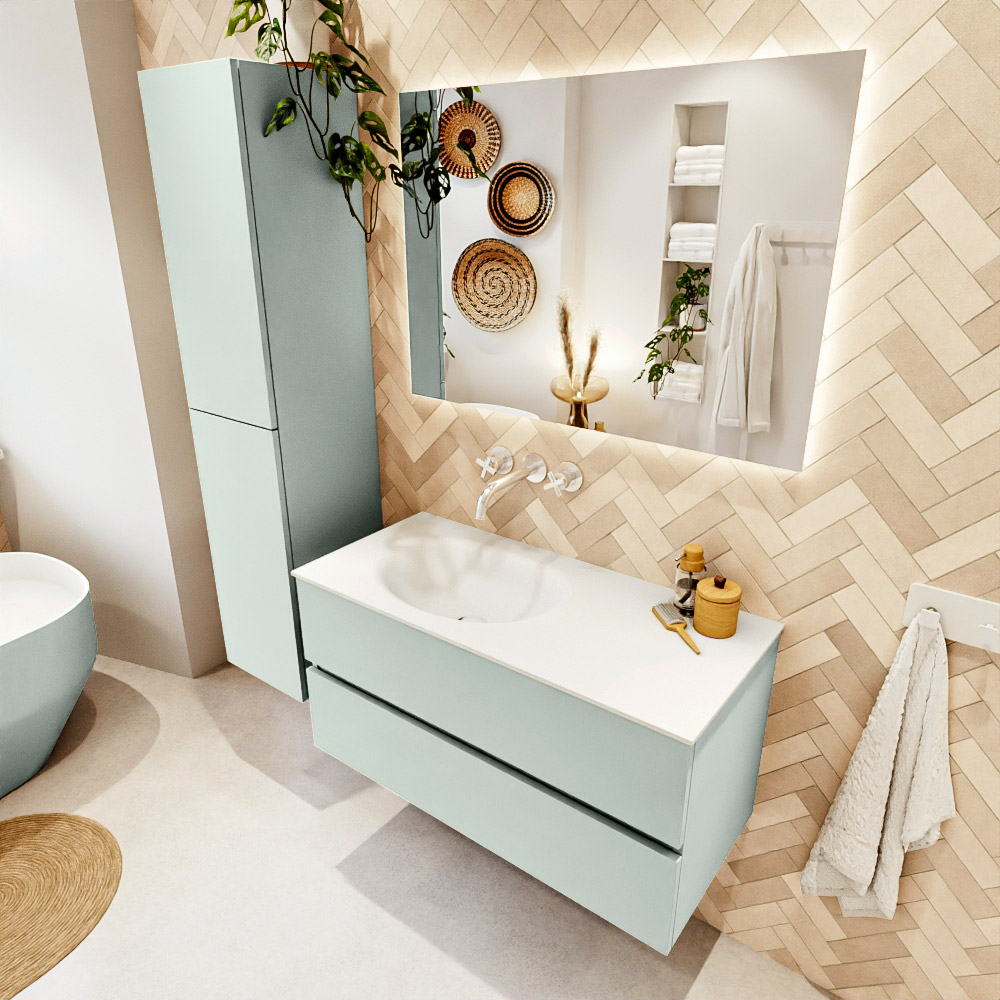 MONDIAZ VICA 100cm mueble de baño Greey 2 cajones. Lavabo MOON Izquierda sin orificio, color Talc. 1 MONDIAZ VICA 100cm mueble de baño Greey 2 cajones. Lavabo MOON Izquierda sin orificio