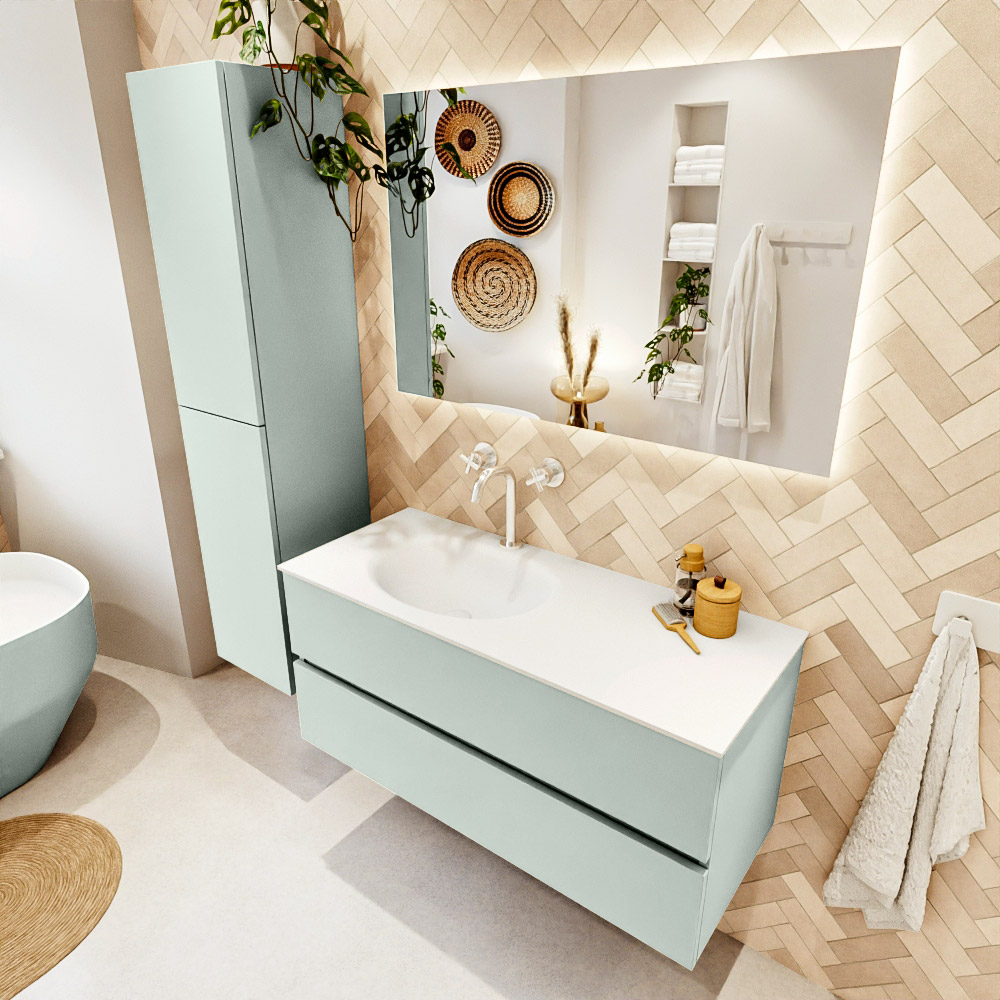 MONDIAZ VICA 110cm mueble de baño Greey 2 cajones. Lavabo MOON Izquierda 1 orificio, color Talc. 1 MONDIAZ VICA 110cm mueble de baño Greey 2 cajones. Lavabo MOON Izquierda 1 orificio
