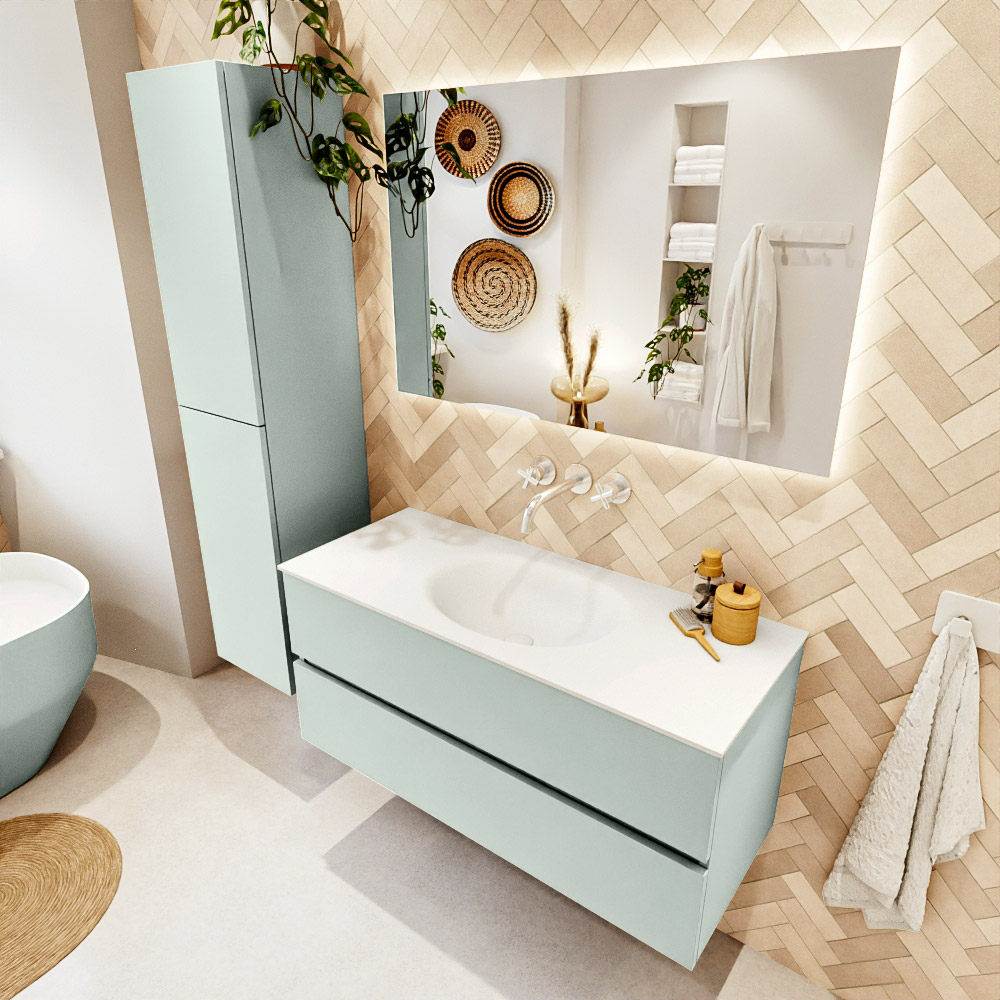 MONDIAZ VICA 110cm mueble de baño Greey 2 cajones. Lavabo MOON Centro sin orificio, color Talc. 1 MONDIAZ VICA 110cm mueble de baño Greey 2 cajones. Lavabo MOON Centro sin orificio