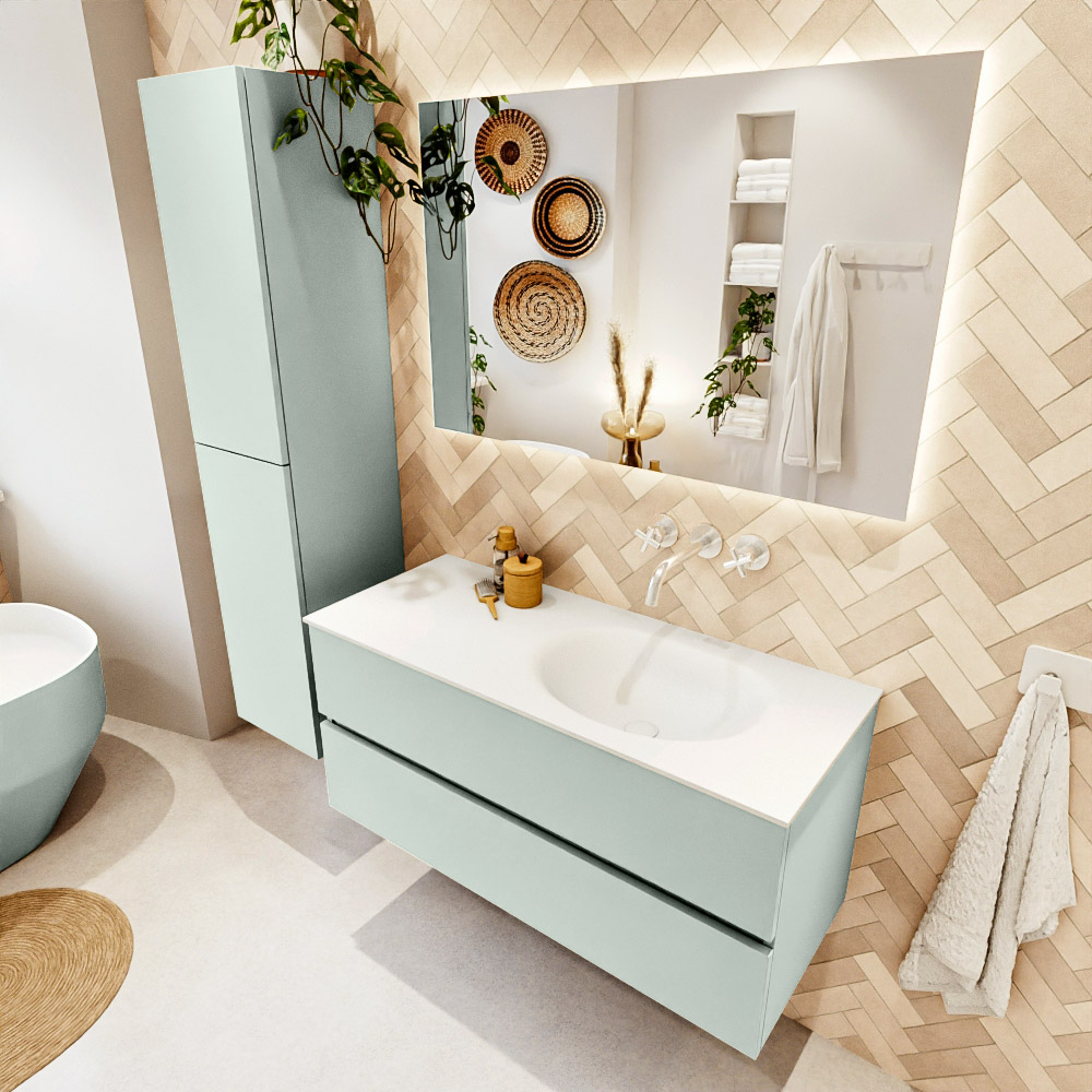 MONDIAZ VICA 110cm mueble de baño Greey 2 cajones. Lavabo MOON Derecho sin orificio, color Talc. 1 MONDIAZ VICA 110cm mueble de baño Greey 2 cajones. Lavabo MOON Derecho sin orificio