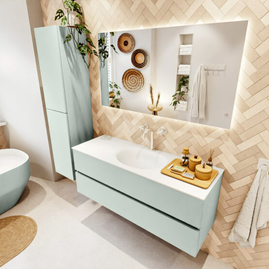 MONDIAZ VICA 130cm mueble de baño Greey 2 cajones. Lavabo MOON Centro 1 orificio