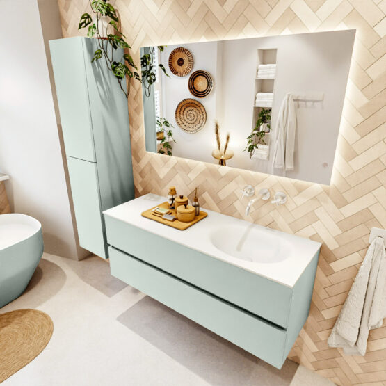 MONDIAZ VICA 130cm mueble de baño Greey 2 cajones. Lavabo MOON Derecho sin orificio