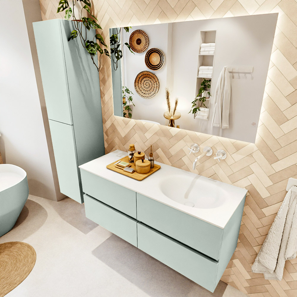 MONDIAZ VICA 120cm mueble de baño Greey 4 cajones. Lavabo MOON Derecho sin orificio, color Talc. 1 MONDIAZ VICA 120cm mueble de baño Greey 4 cajones. Lavabo MOON Derecho sin orificio