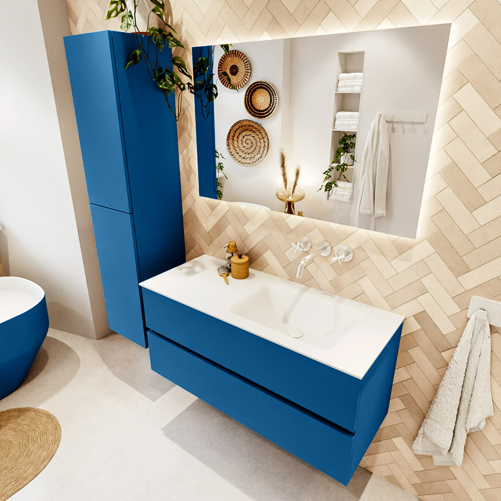 MONDIAZ VICA 110cm mueble de baño Jeans 2 cajones. Lavabo CLOUD Derecho sin orificio, color Talc. 1 MONDIAZ VICA 110cm mueble de baño Jeans 2 cajones. Lavabo CLOUD Derecho sin orificio