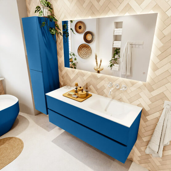 MONDIAZ VICA 130cm mueble de baño Jeans 2 cajones. Lavabo CLOUD Derecho sin orificio