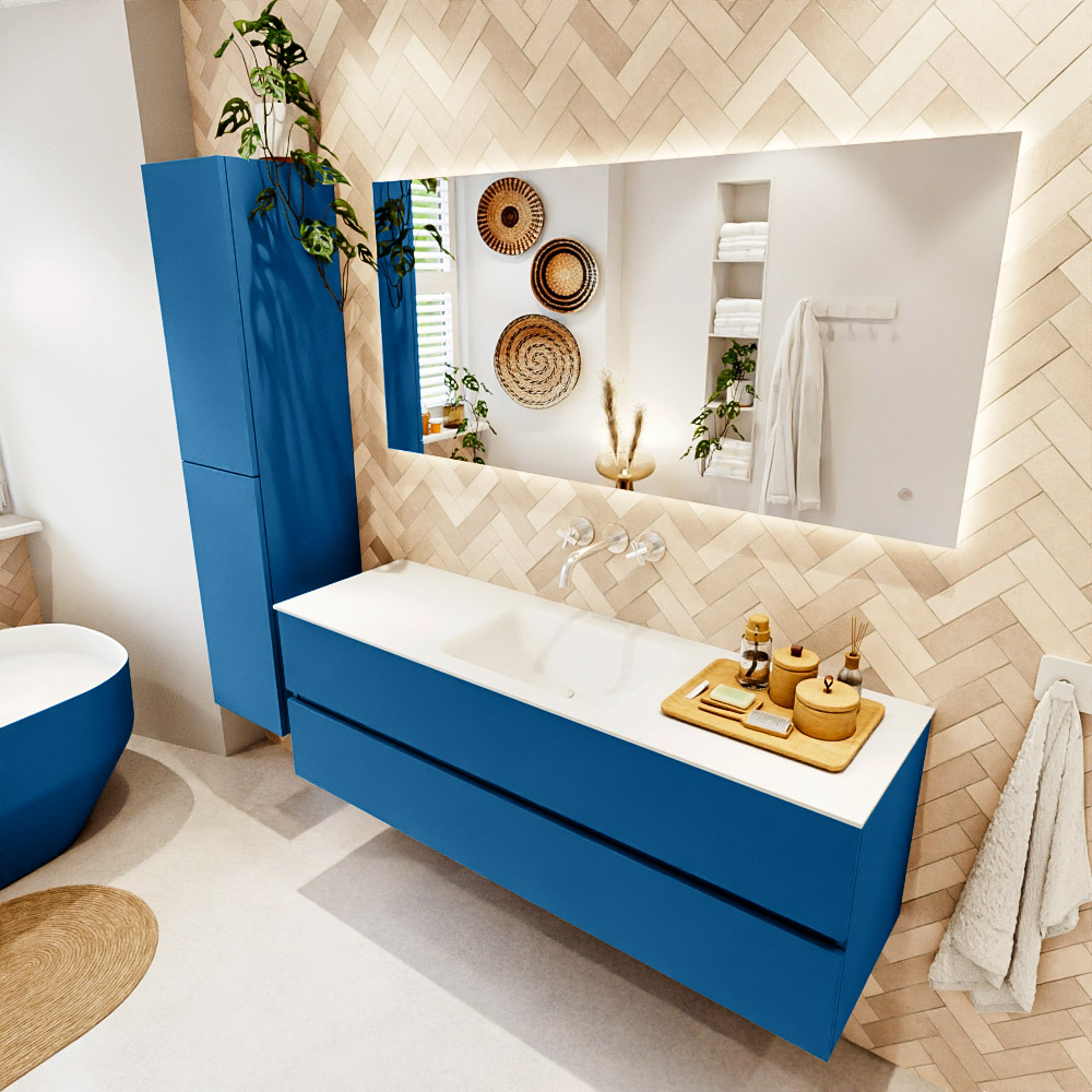 MONDIAZ VICA 150cm mueble de baño Jeans 2 cajones. Lavabo CLOUD Centro sin orificio, color Talc. 1 MONDIAZ VICA 150cm mueble de baño Jeans 2 cajones. Lavabo CLOUD Centro sin orificio
