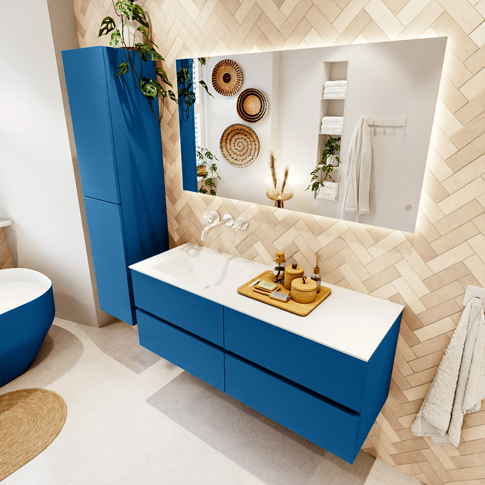 MONDIAZ VICA 130cm mueble de baño Jeans 4 cajones. Lavabo CLOUD Izquierda sin orificio, color Talc. 1 MONDIAZ VICA 130cm mueble de baño Jeans 4 cajones. Lavabo CLOUD Izquierda sin orificio