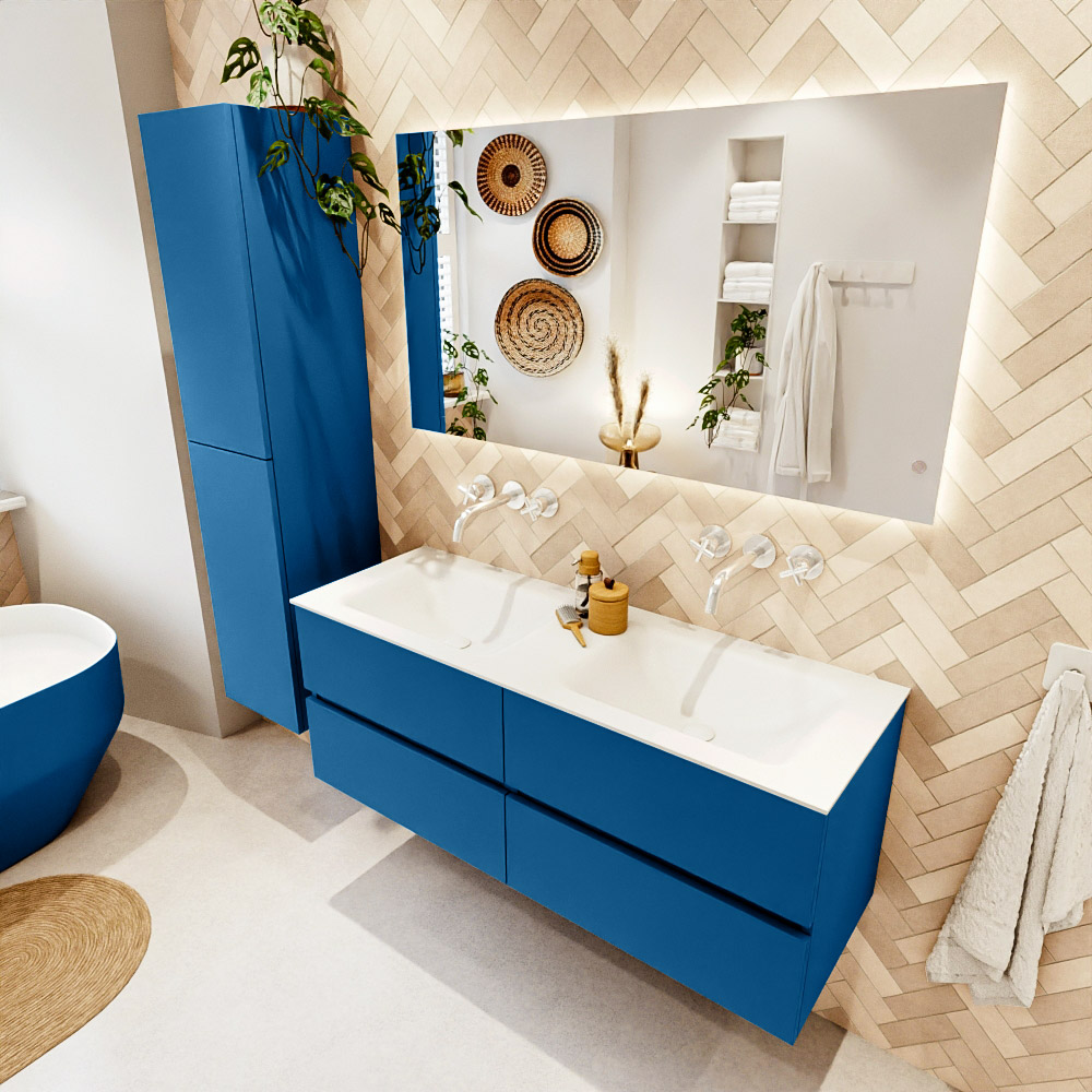 MONDIAZ VICA 130cm mueble de baño Jeans 4 cajones. Lavabo CLOUD Doble sin orificio, color Talc. 1 MONDIAZ VICA 130cm mueble de baño Jeans 4 cajones. Lavabo CLOUD Doble sin orificio