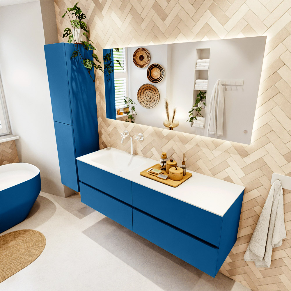 MONDIAZ VICA 150cm mueble de baño Jeans 4 cajones. Lavabo CLOUD Izquierda 1 orificio, color Talc. 1 MONDIAZ VICA 150cm mueble de baño Jeans 4 cajones. Lavabo CLOUD Izquierda 1 orificio