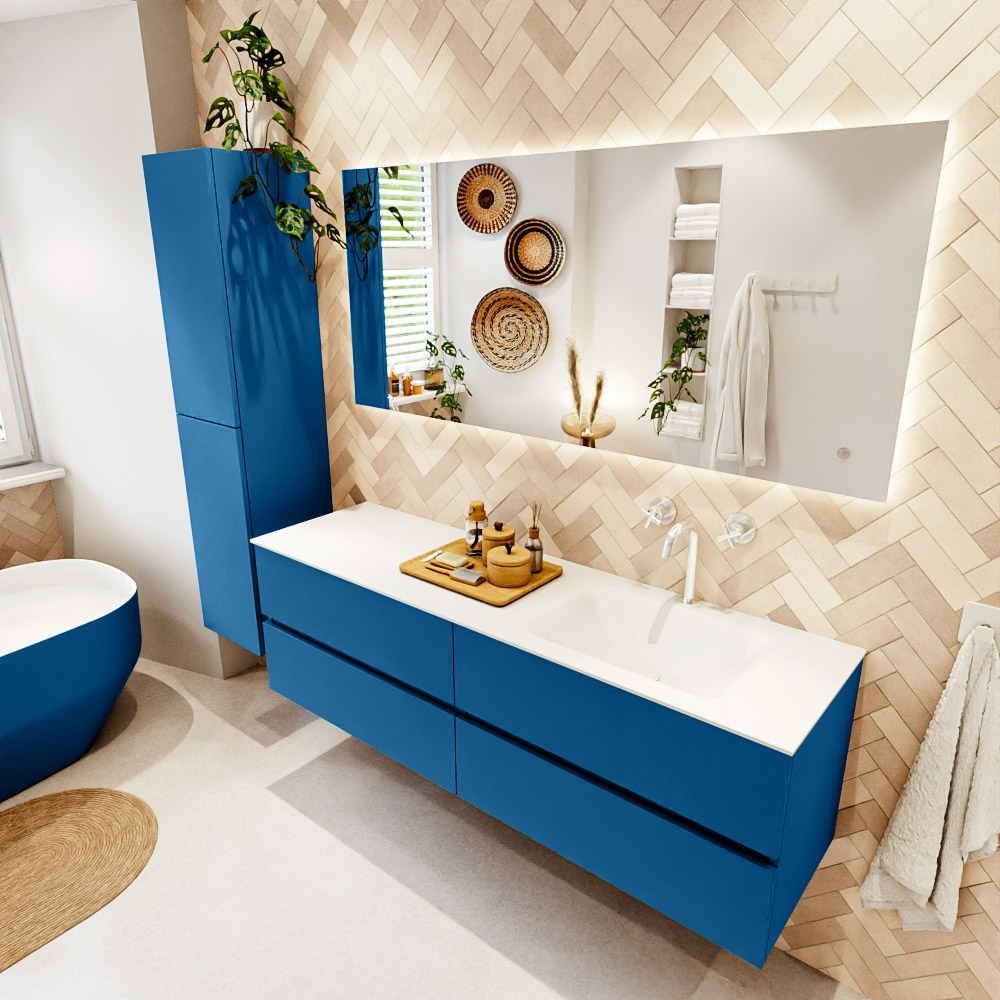 MONDIAZ VICA 160cm mueble de baño Jeans 4 cajones. Lavabo CLOUD Derecho 1 orificio, color Talc. 1 MONDIAZ VICA 160cm mueble de baño Jeans 4 cajones. Lavabo CLOUD Derecho 1 orificio