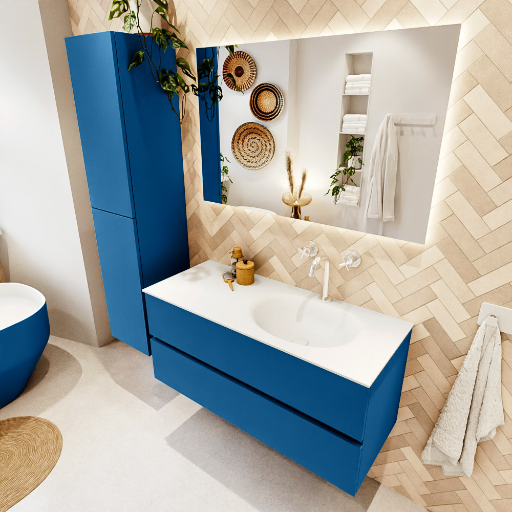 MONDIAZ VICA 110cm mueble de baño Jeans 2 cajones. Lavabo MOON Derecho 1 orificio, color Talc. 1 MONDIAZ VICA 110cm mueble de baño Jeans 2 cajones. Lavabo MOON Derecho 1 orificio