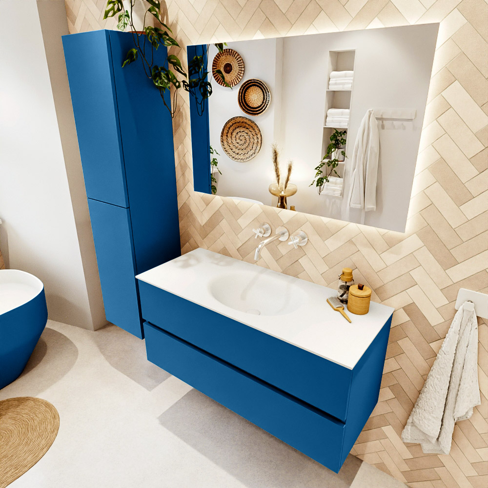 MONDIAZ VICA 110cm mueble de baño Jeans 2 cajones. Lavabo MOON Centro sin orificio, color Talc. 1 MONDIAZ VICA 110cm mueble de baño Jeans 2 cajones. Lavabo MOON Centro sin orificio