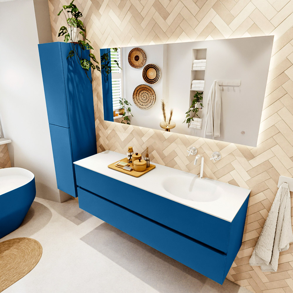 MONDIAZ VICA 150cm mueble de baño Jeans 2 cajones. Lavabo MOON Derecho 1 orificio, color Talc. 1 MONDIAZ VICA 150cm mueble de baño Jeans 2 cajones. Lavabo MOON Derecho 1 orificio