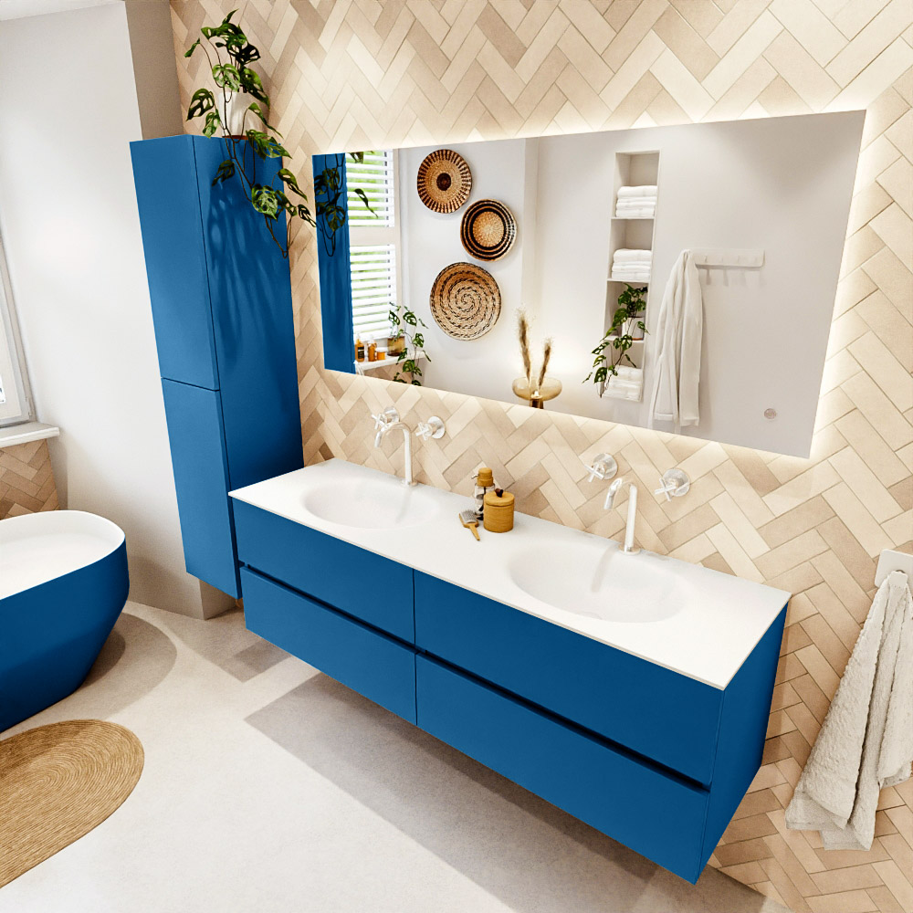 MONDIAZ VICA 160cm mueble de baño Jeans 4 cajones. Lavabo MOON Doble 2 orificios, color Talc. 1 MONDIAZ VICA 160cm mueble de baño Jeans 4 cajones. Lavabo MOON Doble 2 orificios