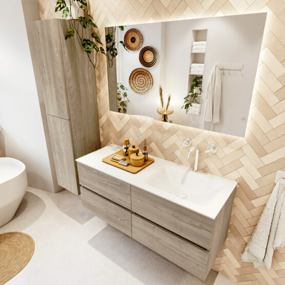 MONDIAZ VICA 120cm mueble de baño Light Brown Grey 4 cajones. Lavabo CLOUD Derecho 1 orificio