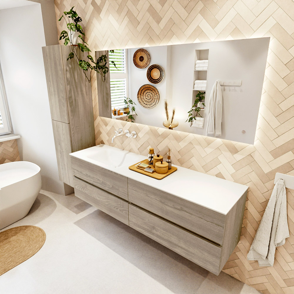 MONDIAZ VICA 170cm mueble de baño Light Brown Grey 4 cajones. Lavabo CLOUD Izquierda sin orificio, color Talc. 1 MONDIAZ VICA 170cm mueble de baño Light Brown Grey 4 cajones. Lavabo CLOUD Izquierda sin orificio