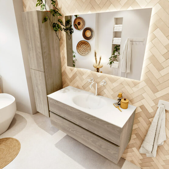 MONDIAZ VICA 110cm mueble de baño Light Brown Grey 2 cajones. Lavabo MOON Centro 1 orificio