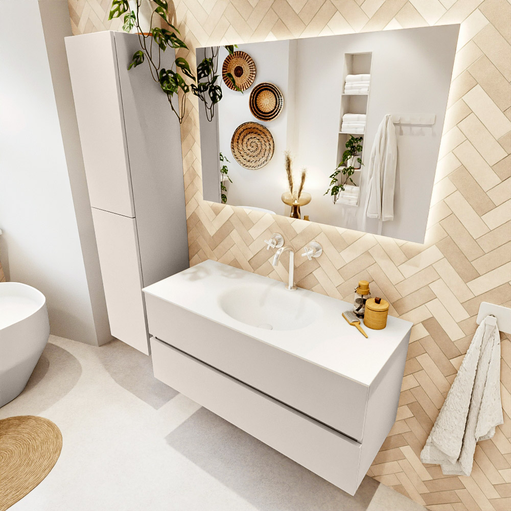 MONDIAZ VICA 110cm mueble de baño Linen 2 cajones. Lavabo MOON Centro 1 orificio, color Talc. 1 MONDIAZ VICA 110cm mueble de baño Linen 2 cajones. Lavabo MOON Centro 1 orificio