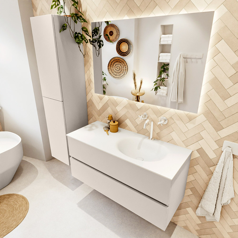 MONDIAZ VICA 110cm mueble de baño Linen 2 cajones. Lavabo MOON Derecho 1 orificio, color Talc. 1 MONDIAZ VICA 110cm mueble de baño Linen 2 cajones. Lavabo MOON Derecho 1 orificio