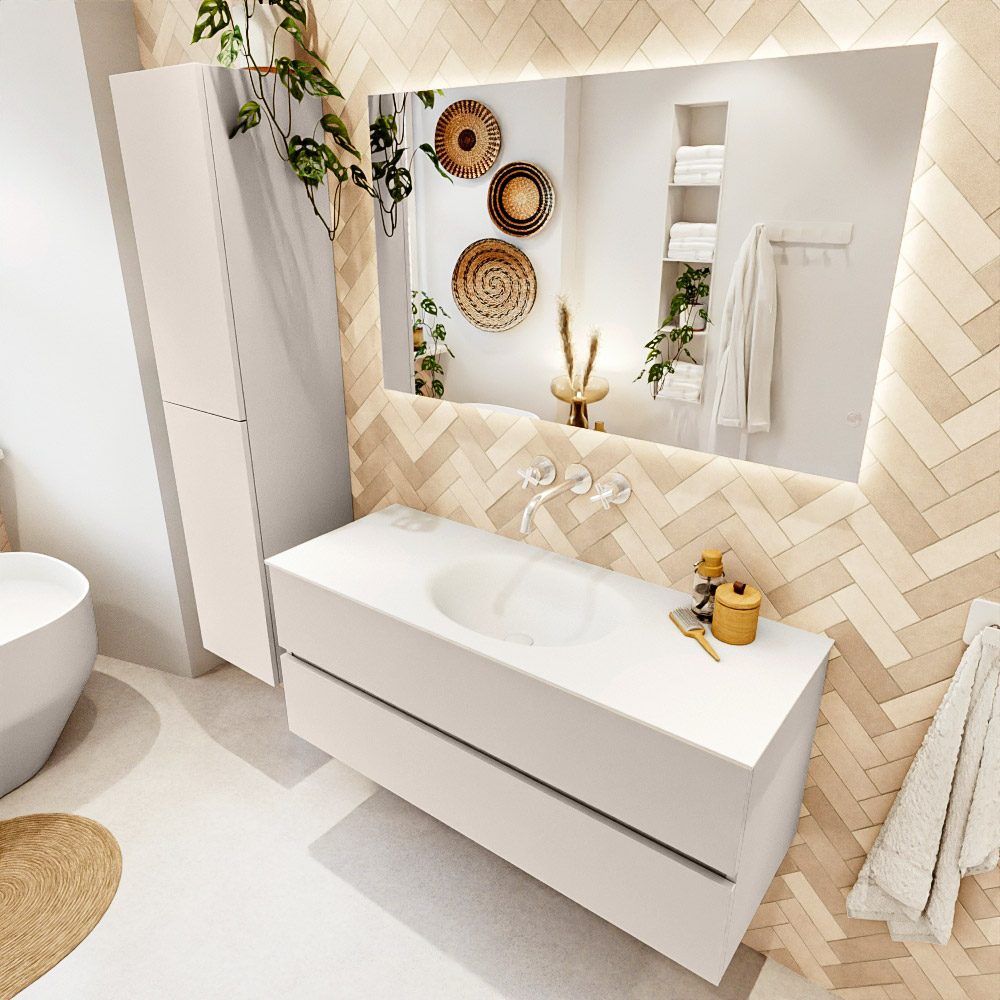 MONDIAZ VICA 120cm mueble de baño Linen 2 cajones. Lavabo MOON Centro sin orificio, color Talc. 1 MONDIAZ VICA 120cm mueble de baño Linen 2 cajones. Lavabo MOON Centro sin orificio