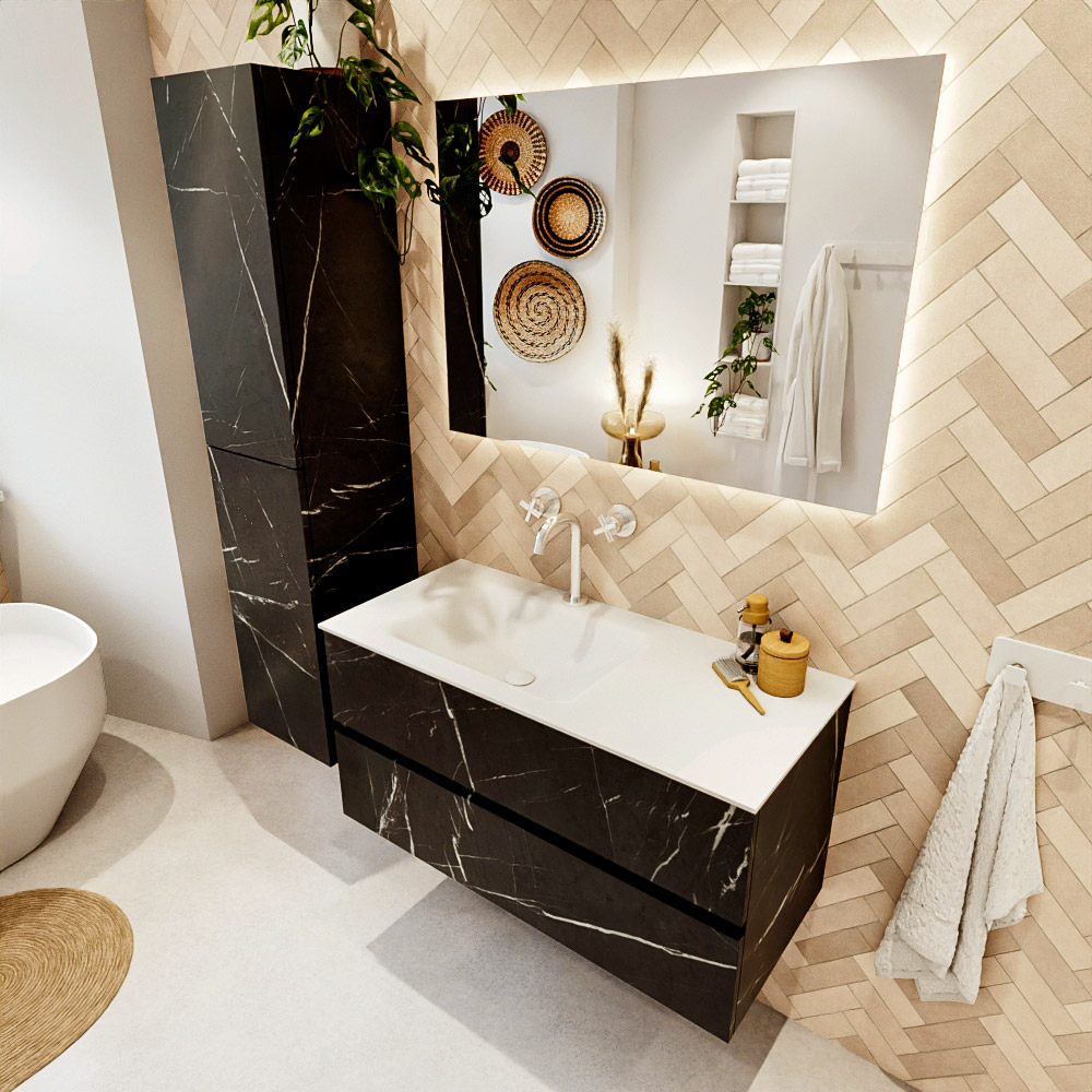 MONDIAZ VICA 100cm mueble de baño Marquina 2 cajones. Lavabo CLOUD Izquierda 1 orificio, color Talc. 1 MONDIAZ VICA 100cm mueble de baño Marquina 2 cajones. Lavabo CLOUD Izquierda 1 orificio